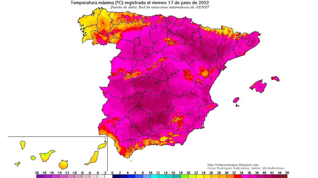 Temperaturas máximas registradas el 17 de junio 2022