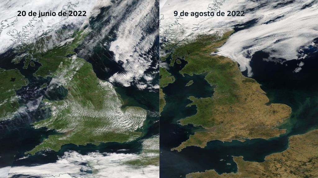 Las NASA muestra el paisaje de Reino Unido de verde a marrón en apenas dos meses