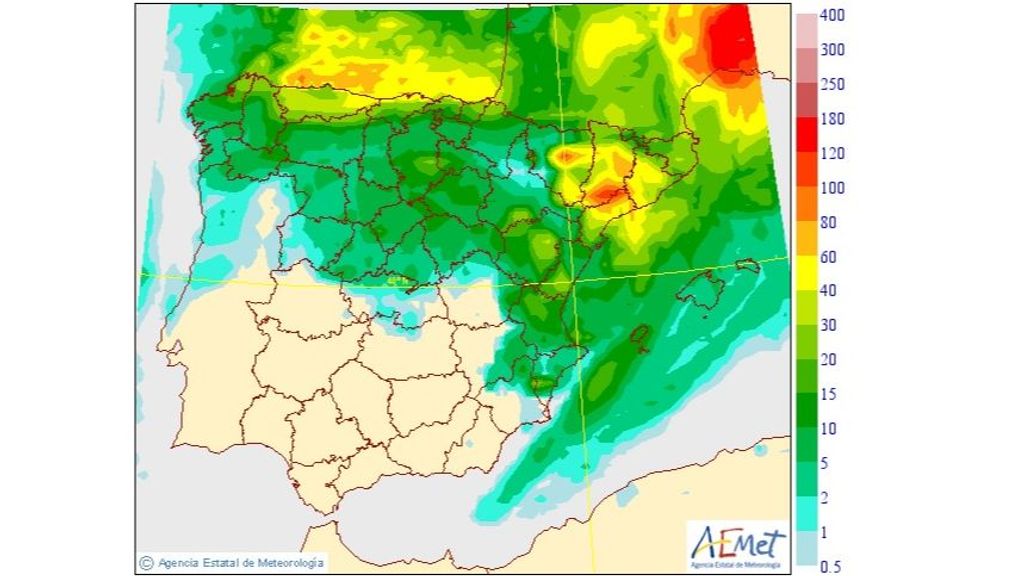 Precipitación máxima prevista para el miércoles 17 de agosto