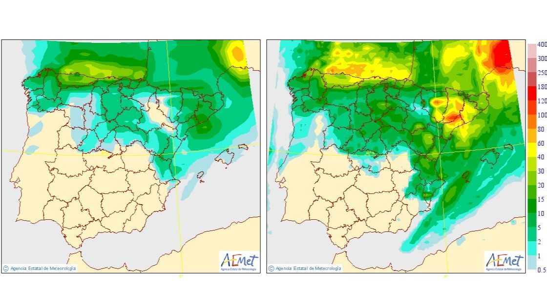 Precipitación media y máxima prevista para el miércoles 17