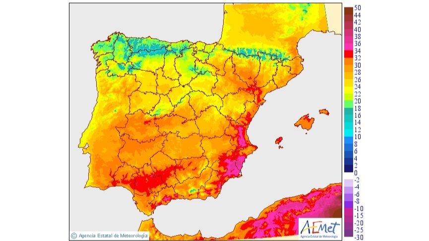 Temperaturas máximas previstas para el miércoles 17