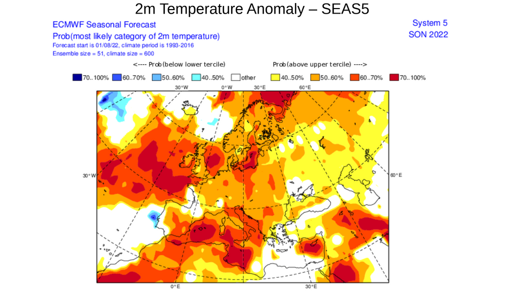Anomalía de la temperatura prevista para septiembre 2022
