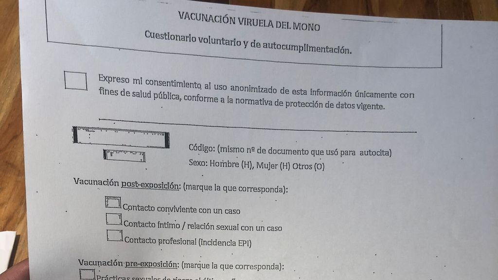 Cuestionario "voluntario" para las personas que desean ponerse la vacuna de la viruela del mono