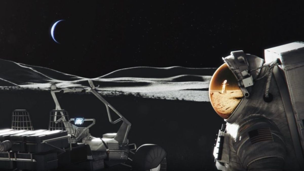 Representación artística de la misión Artemis III en la Luna