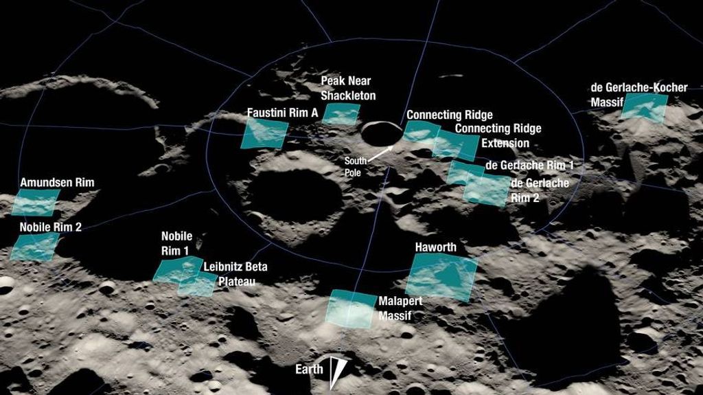 Una de estas 13 regiones será la elegida para que los humanos aterricen en la Luna