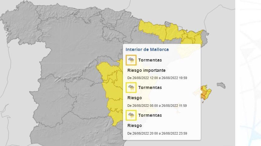 Avisos por lluvias y tormentas previstos para el viernes 26