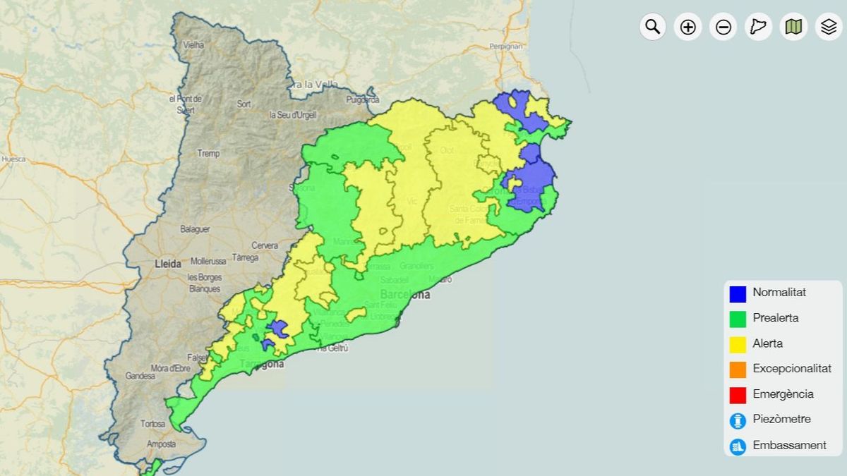 Mapa de zonas en alerta por sequía en Catalunya