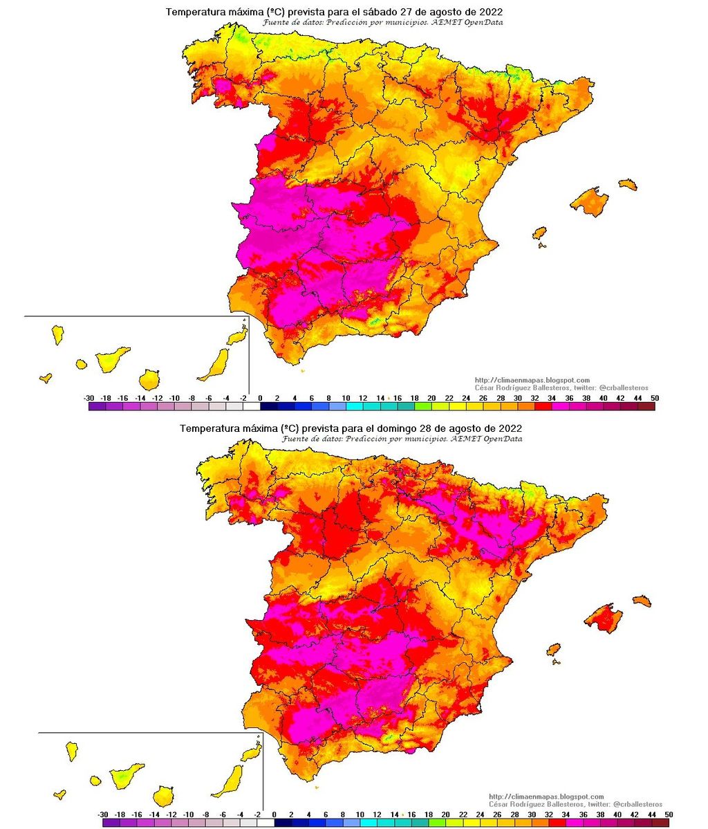 Temperaturas máximas previstas para el fin de semana