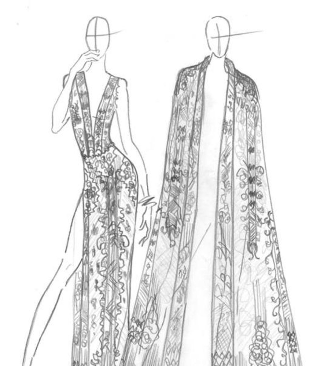 El dibujo- boceto del vestido de Yolancris creado a posteriori para Flora González