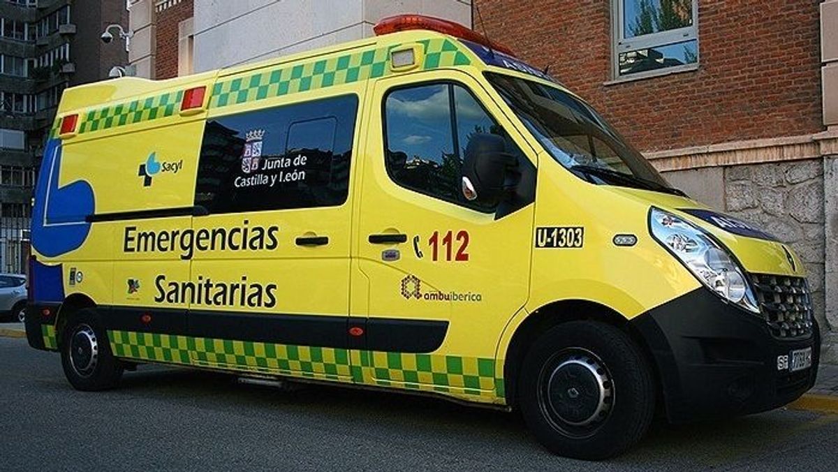 Ambulancia de Sacyl, que ha trasladado al hospital a los dos menores heridos tras caer de un camello