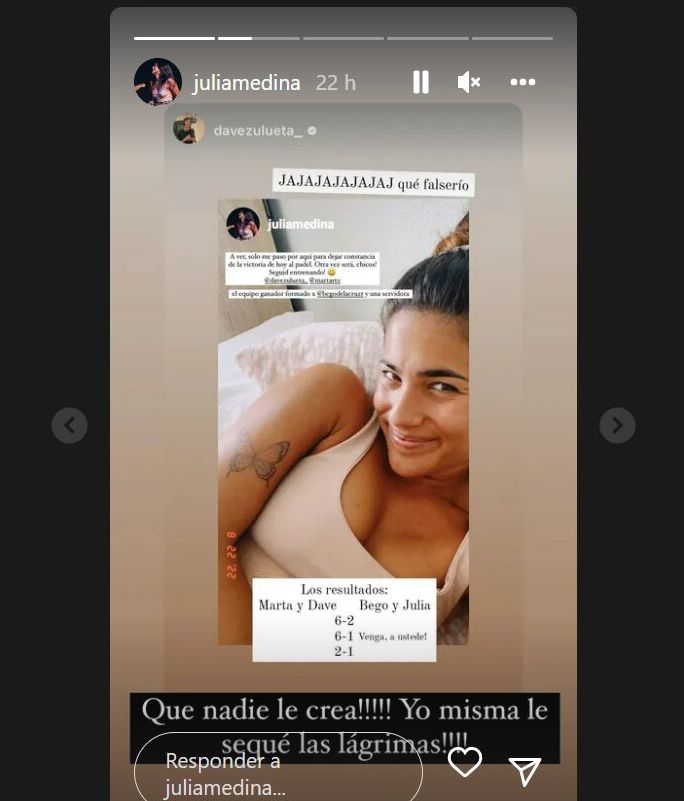 Julia Medina en sus historias de Instagra