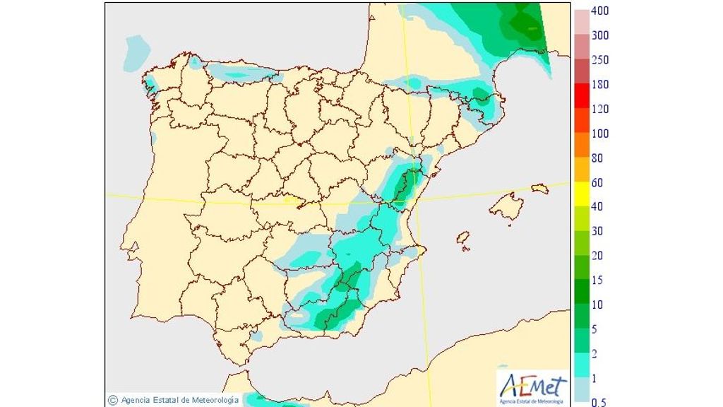 Precipitación media prevista para el martes en Península y Baleares