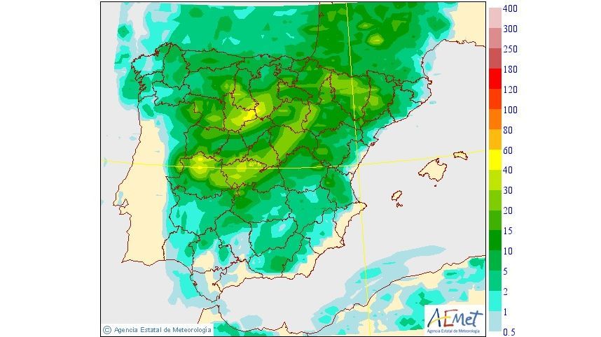 Probabilidad de precipitación máxima prevista para el lunes 29