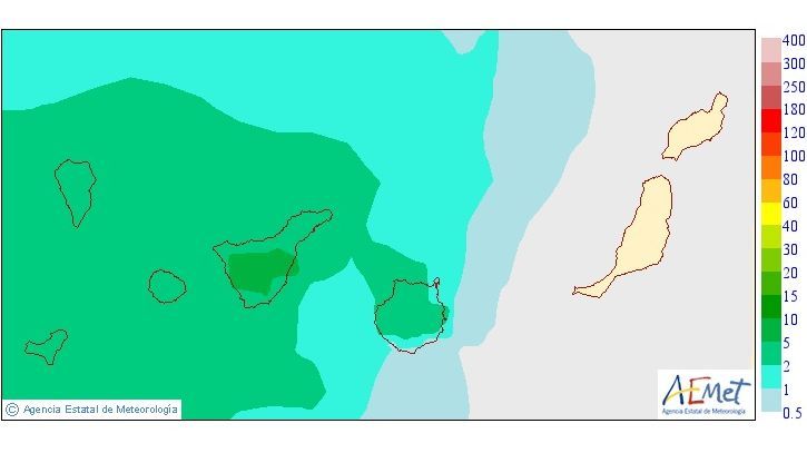 Precipitación media prevista el miércoles 31 en Canarias