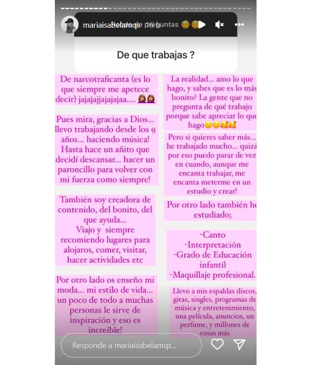 María Isabel explica de qué trabaja tras retirarse de la música