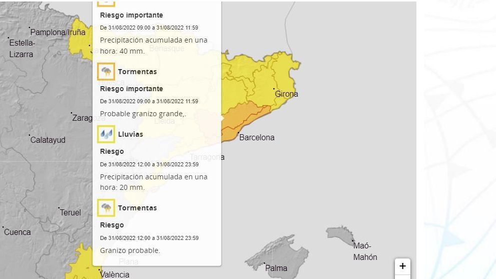 Riesgo en Barcelona por lluvias y tormentas el miércoles 31