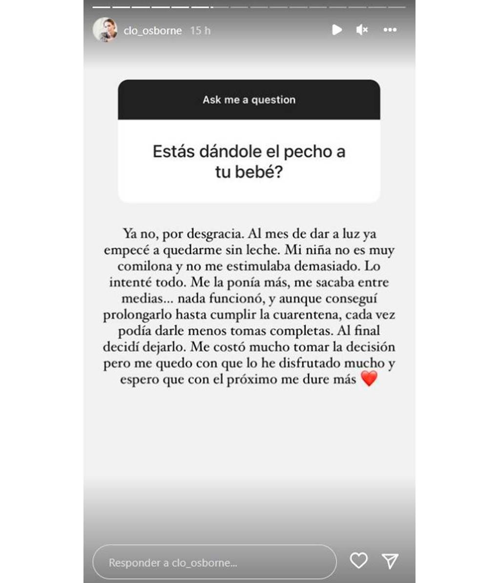 El motivo por el que Claudia Osborne no da pecho a su bebé