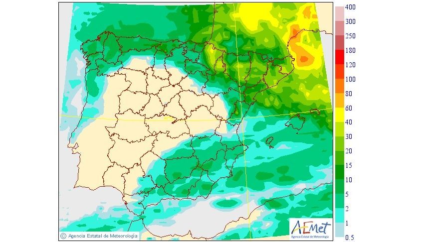 Precipitación máxima prevista para el viernes 2