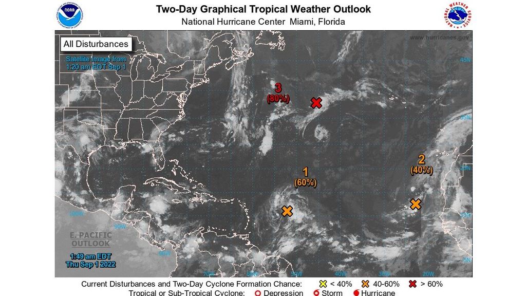 Probabilidad de formación de tres ciclones tropicales en el Atlántico
