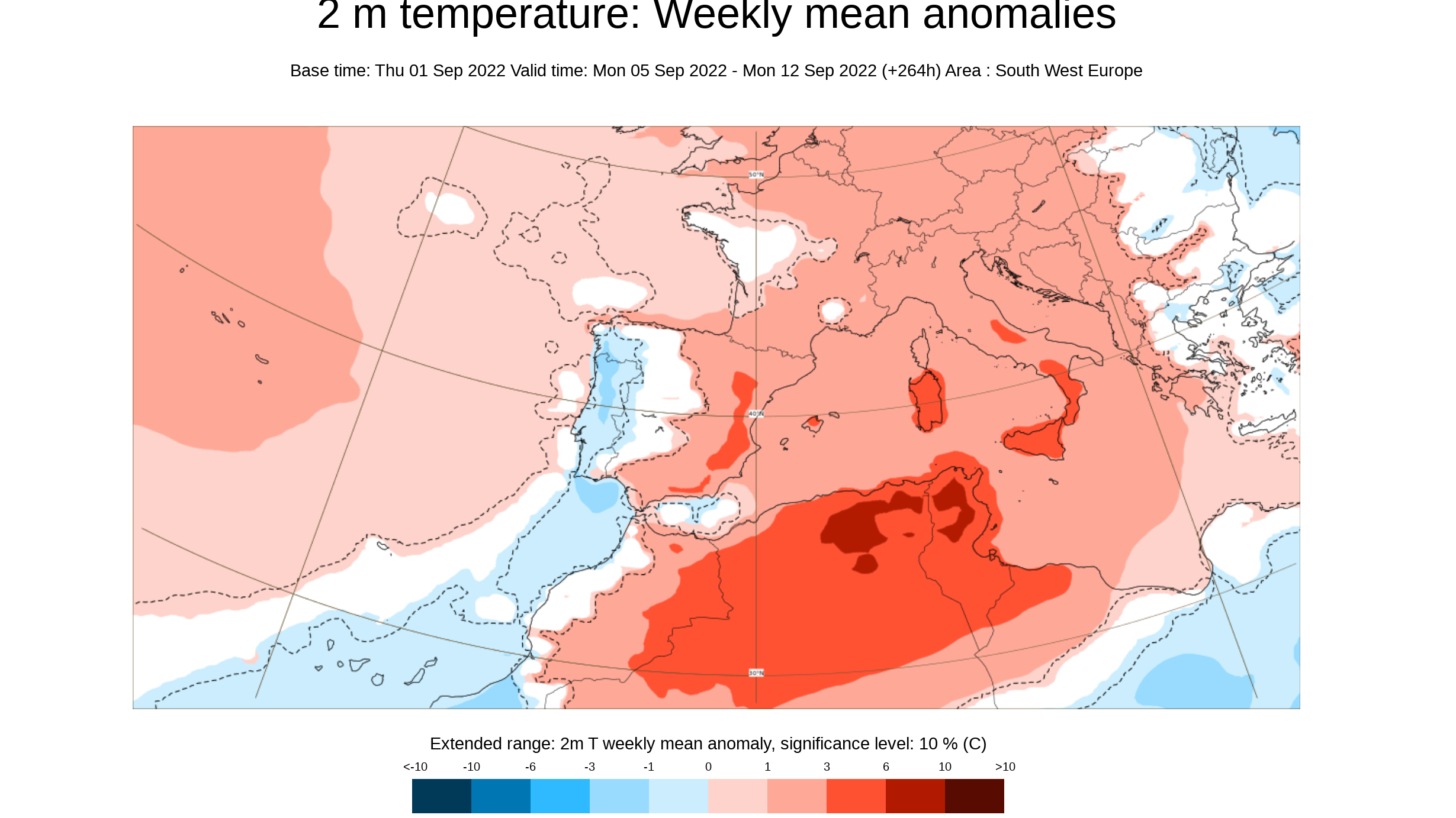 Anomalía de la temperatura prevista para la semana del 5 al 11 de septiembre 2022