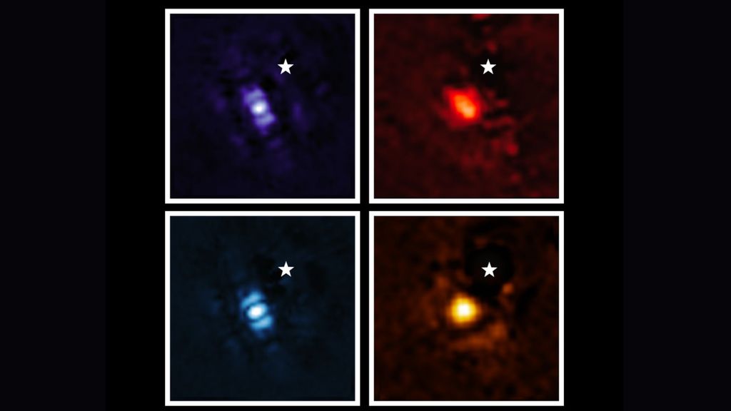 Imagen del exoplaneta HIP 65426 b en diferentes bandas de luz infrarroja, tal como se ve desde el telescopio espacial James Webb