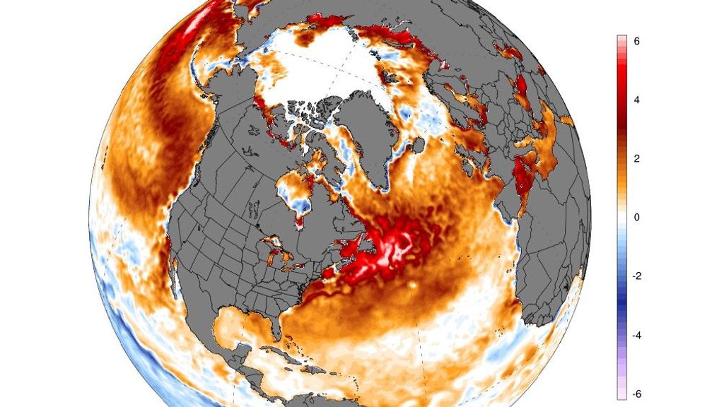 Anomalía térmica en las aguas del Atlántico norte