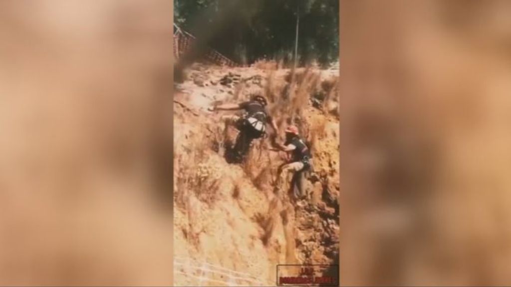 Bomberos de Linares consiguen rescatar a un perro que había caído por un barranco de 30 metros