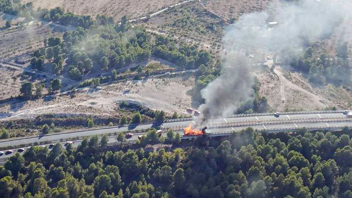 Sofocado un incendio en un camión de palets en la A-7 que amenazaba masa forestal cercana Sofocado un incendio en un camión de palets en la A-7 que amenazaba masa forestal cercana