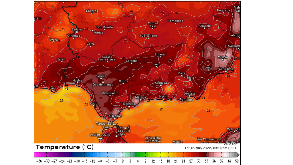 Temperatura máxima prevista para el miércoles 7