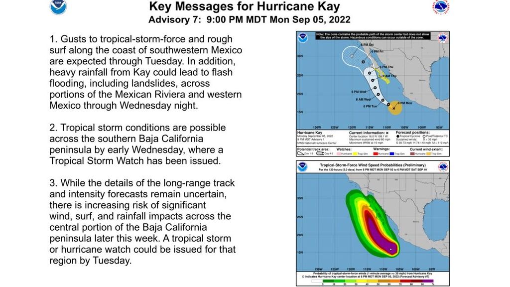 Alertas por el huracán Kay en México