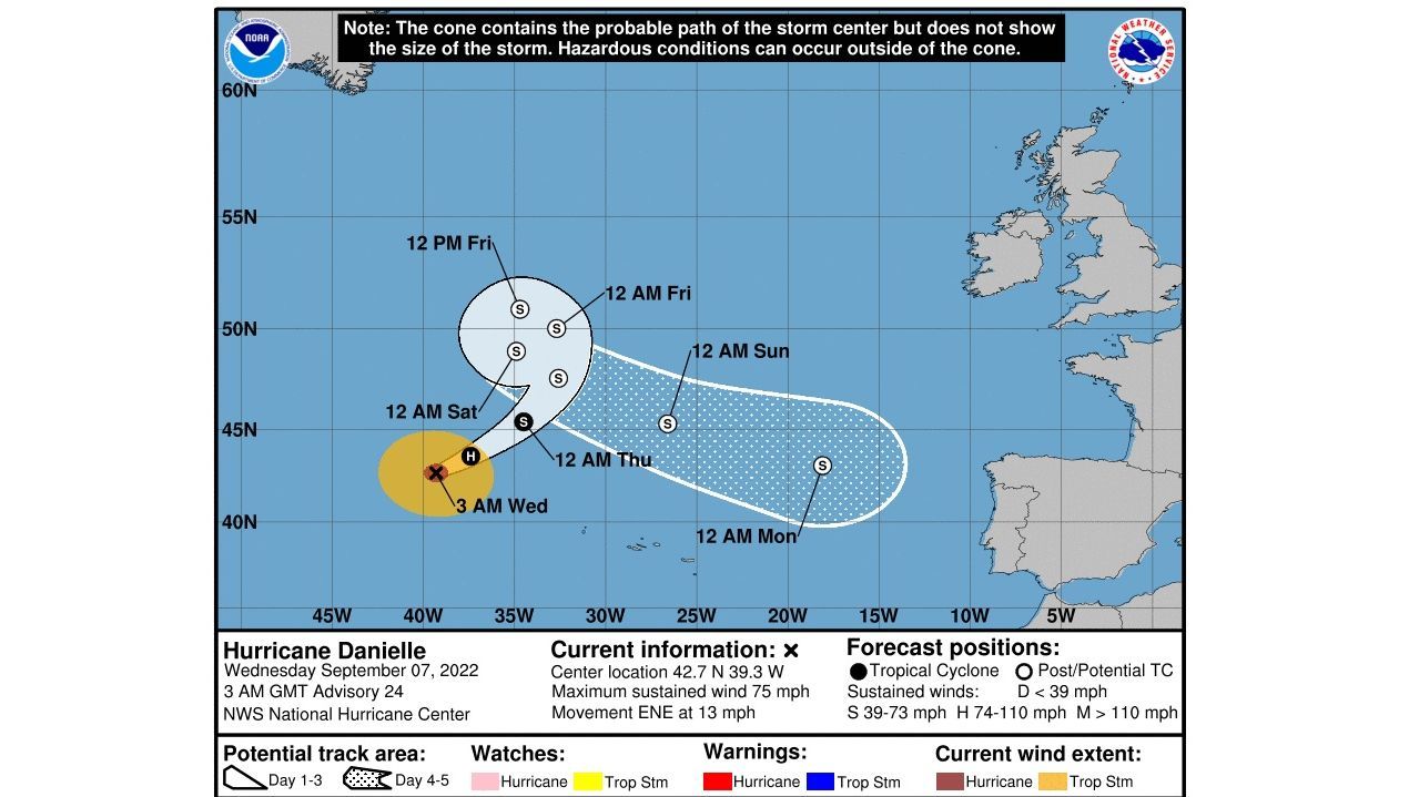 Seguimiento del huracán Danielle hasta el lunes 12
