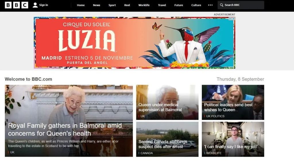 portada de la bbc este jueves cubriendo las informaciones relativas al estado de salud de isabel ii adaf