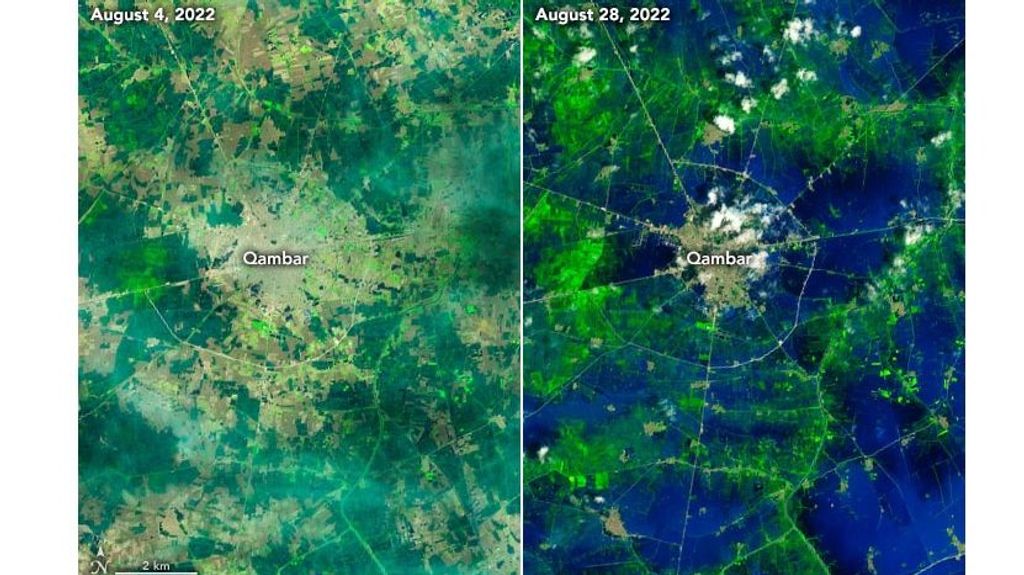 Inundaciones en Qambar, distrito de Sindh