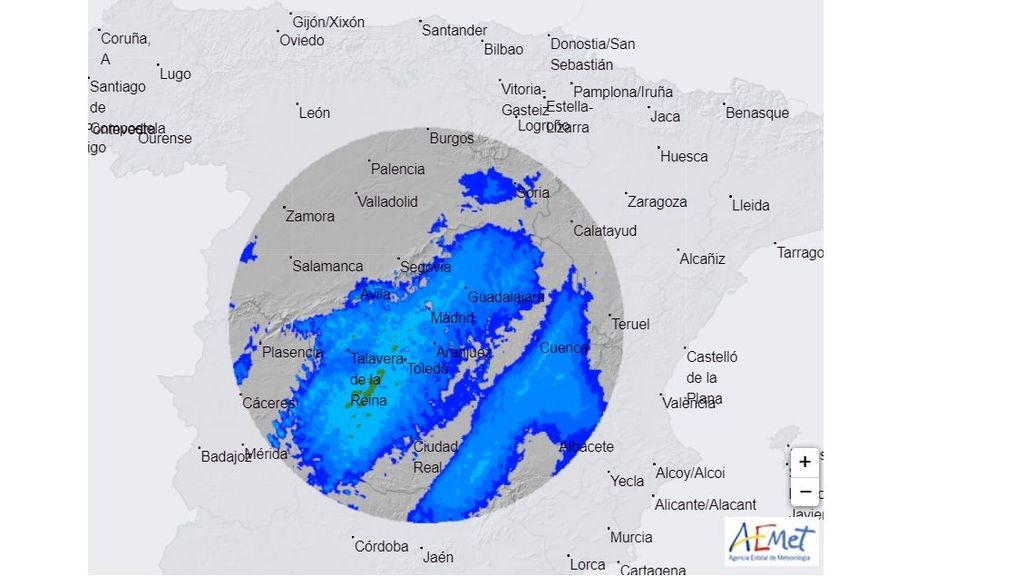 Radar de lluvia entre las 2 y las 8 horas del martes 13