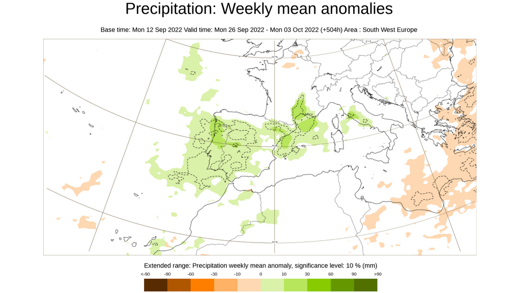 Anomalía de la precipitación prevista la semana del 26 sept al 2 de oct
