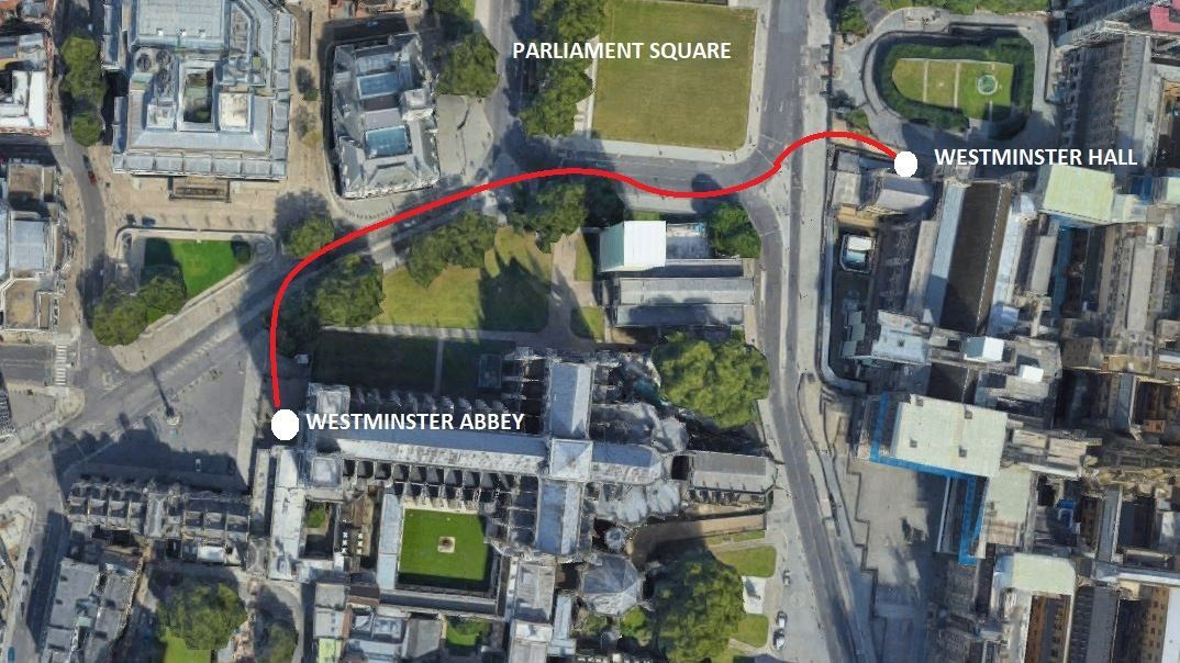 El traslado del féretro de la reina desde Westminster Hall hasta la Abadía de Westminster