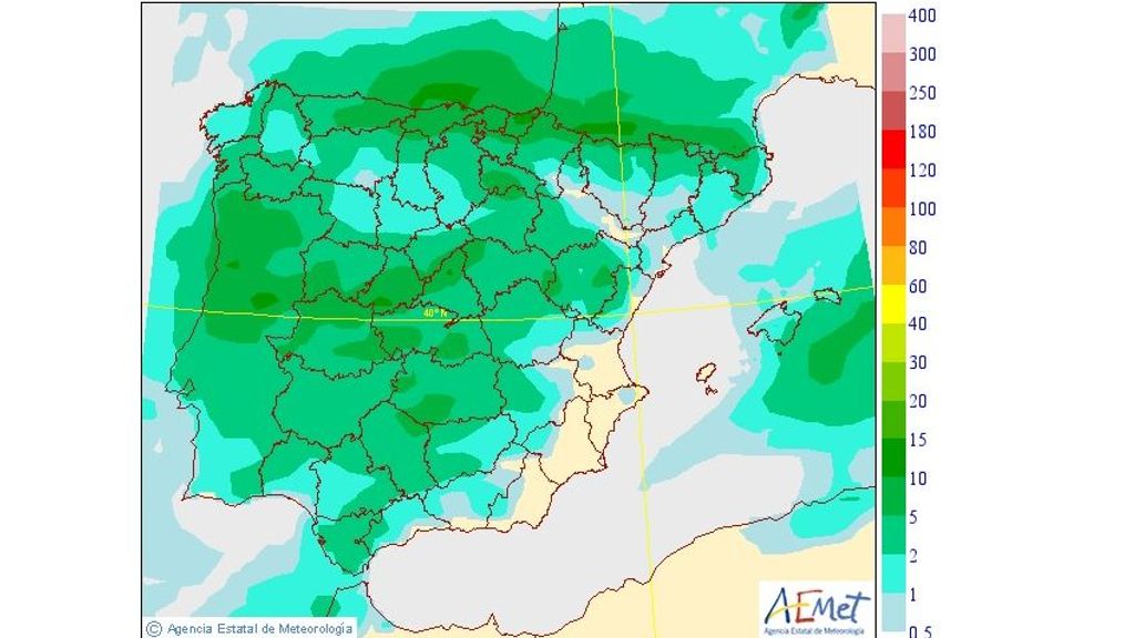 Precipitación media prevista en España el jueves 15