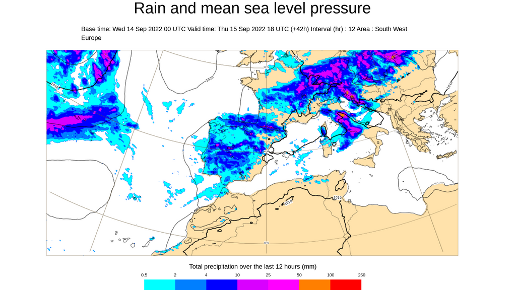 Precipitación prevista la tarde del jueves 15