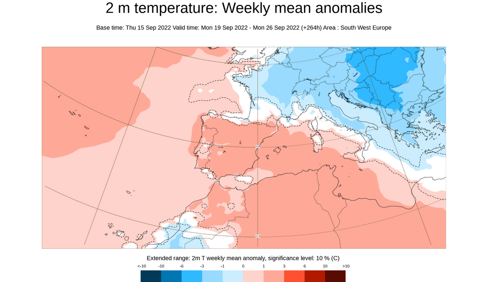 Anomalía de la temperatura prevista para la semana del 19 al 25 de sept
