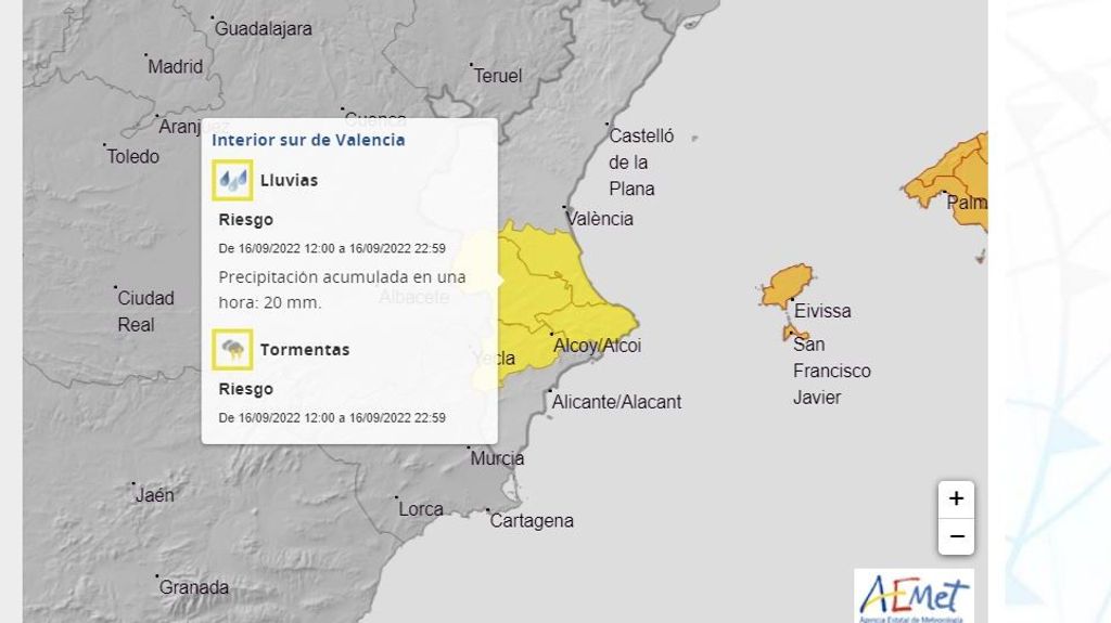 Avisos por lluvias y tormentas en la Comunidad Valenciana