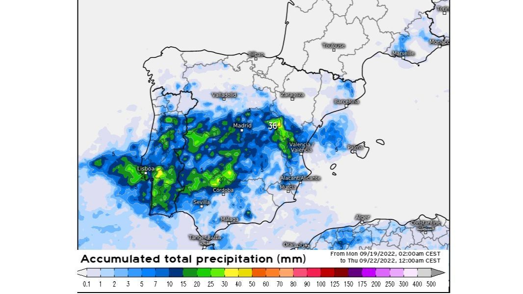 Precipitación prevista hasta el jueves 22