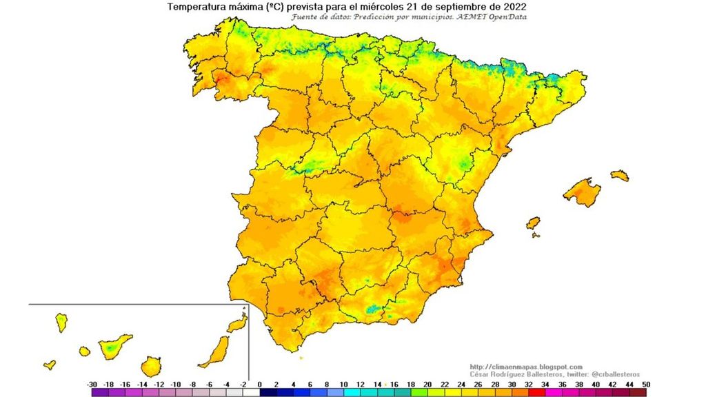 Temperaturas máximas para el miércoles 21