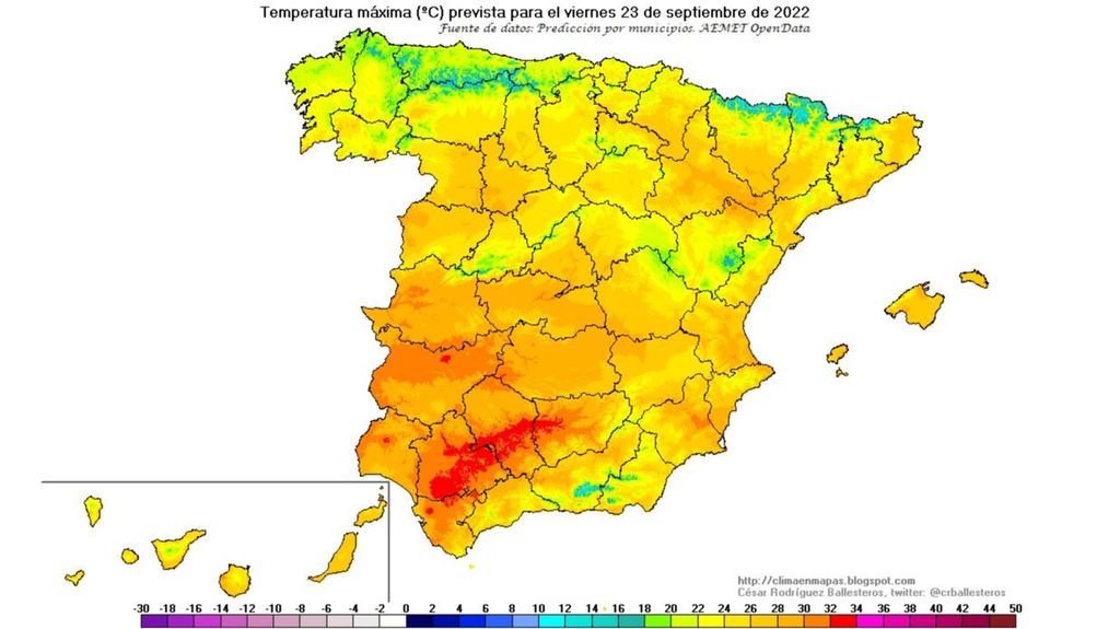 Temperaturas máximas previstas para el viernes 23