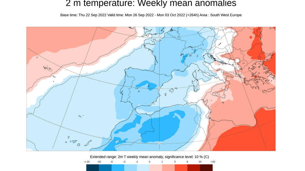 Anomalía de la temperatura prevista para la semana del 26 de sept al 2 de oct
