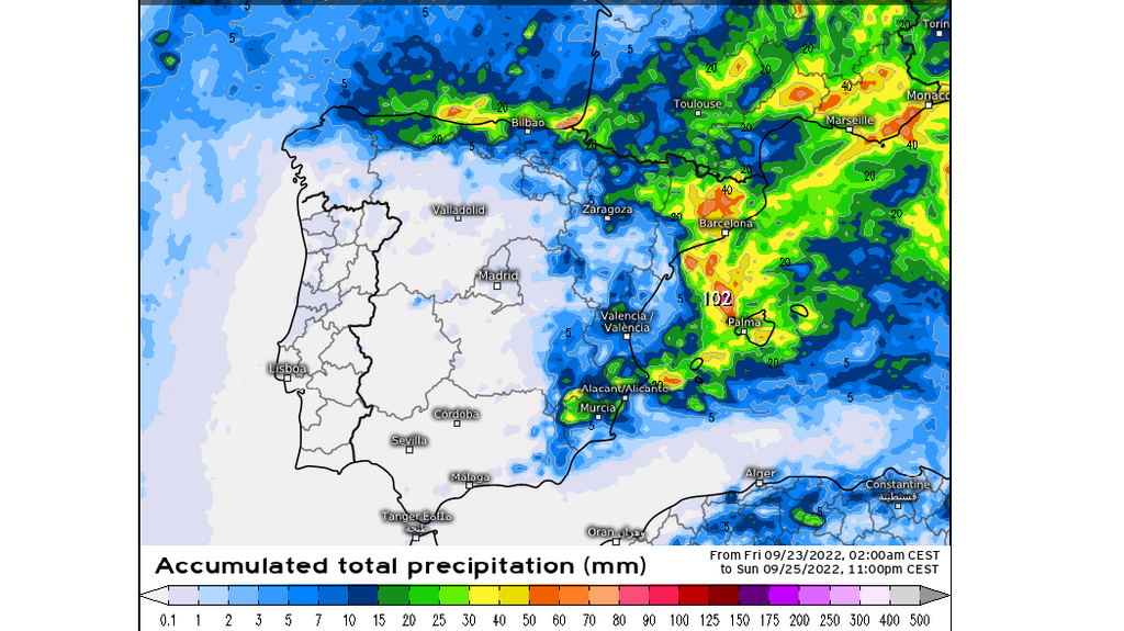 Precipitación prevista el fin de semana