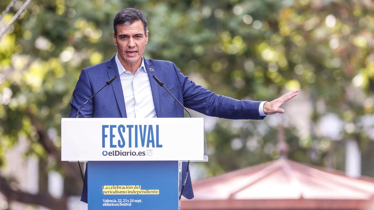 El presidente del Gobierno, Pedro Sánchez, interviene durante el Festival X aniversario de elDairio.es, en la Plaza del Ayuntamiento de Valencia, a 23 de septiembre de 2022, en Valencia El presidente del Gobierno, Pedro Sánchez, interviene durante el Festival X aniversario de elDairio.es, en la Plaza del Ayuntamiento de Valencia, a 23 de septiembre de 2022, en Valencia