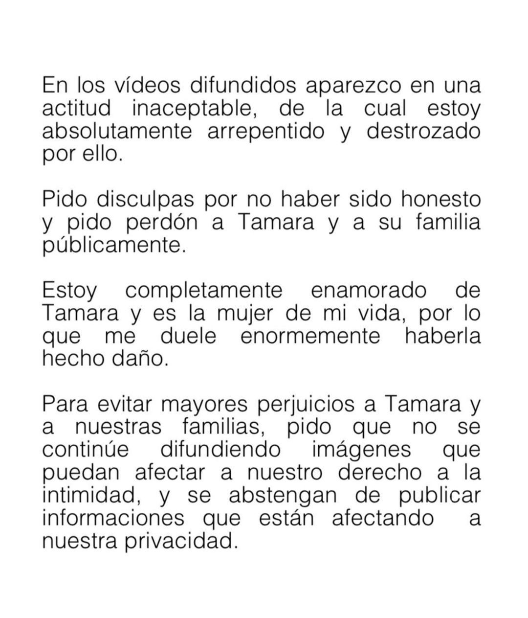 Iñigo Onievo emite un comunicado y pide perdón a Tamara Falcó