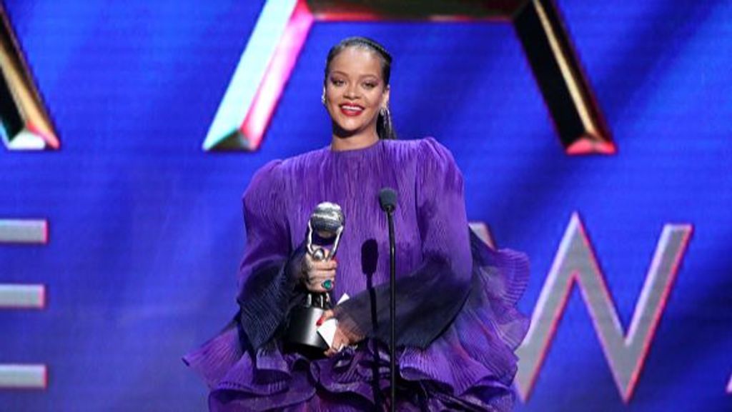 PASADENA, CALIFORNIA - FEBRUARY 22: Rihanna accepts the President's Award onstage during the 51st NAACP Image Awards, Presented by BET, at Pasadena Civic Auditorium on February 22, 2020 in Pasadena, California. (Photo by Rich Fury/Getty Images)