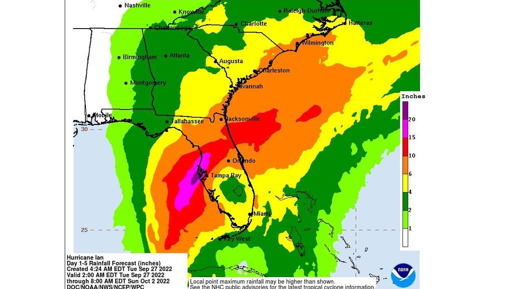 Potencial de lluvia del huracán Ian en Florida