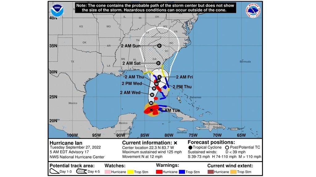 Vigilancia y advertencias de peligro por el huracán Ian
